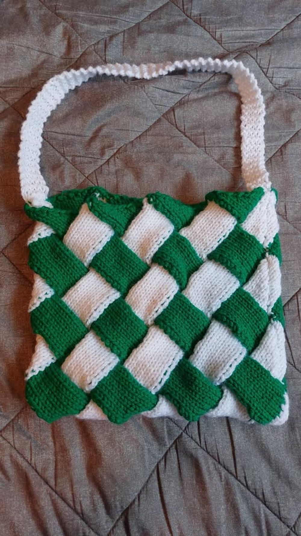 Green and White Entrelac Bag